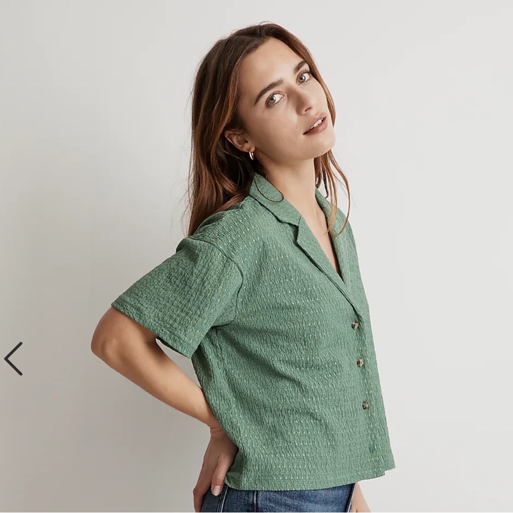 Madewell Green Crinkle knit top
